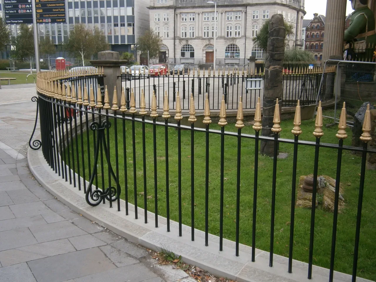 Restored railings with gilded finials, Swansea